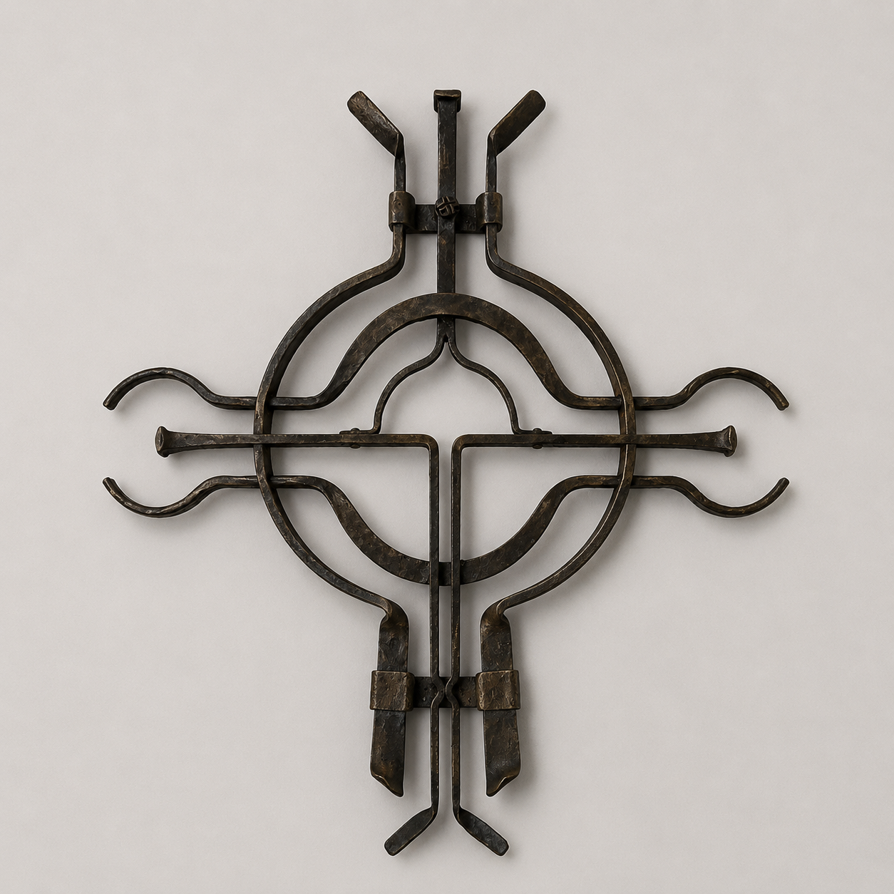 Handgefertigtes Schmiedekreuz aus Stahl als dekorativer Weinflaschenhalter von metallwerk