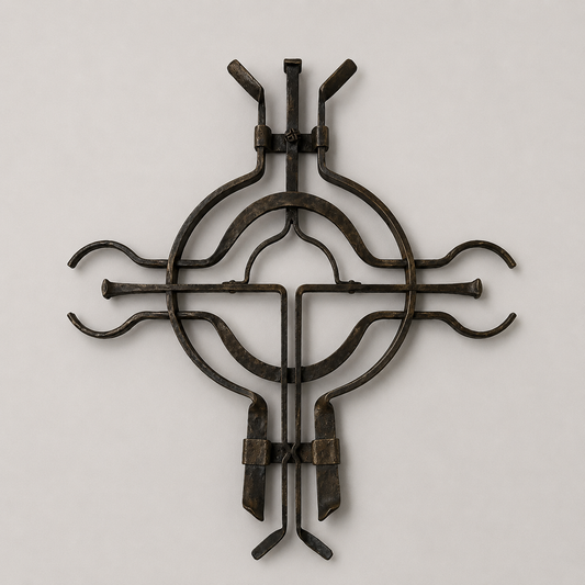 Handgefertigtes Schmiedekreuz aus Stahl als dekorativer Weinflaschenhalter von metallwerk